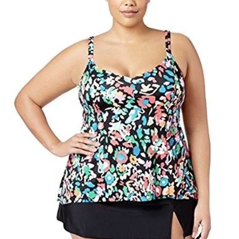 Swim Solutions Plus Size Color Take Tankini Top